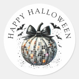 Happy Halloween Disco Ball Pumpkin Black Bow Ronde Sticker