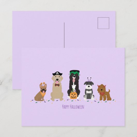 Happy Halloween Dogs Paars Briefkaart (Voorkant / Achterkant)