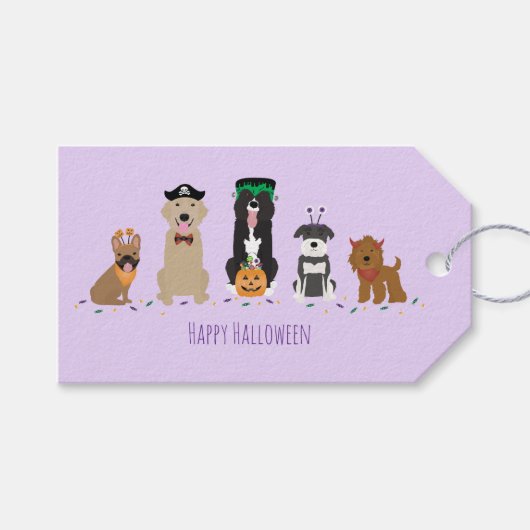Happy Halloween Dogs Paars Cadeaulabel (Voorkant (Horizontaal))