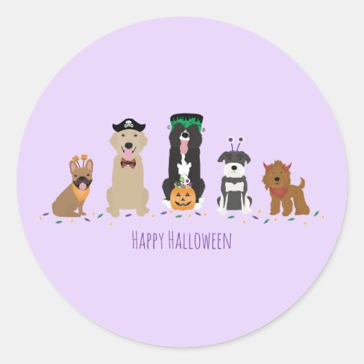Happy Halloween Dogs Paars Ronde Sticker (Voorkant)