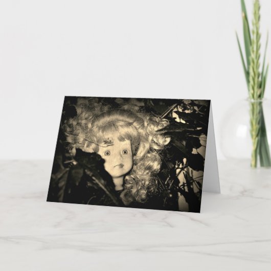 Happy Halloween Doll Head in Sepia Kaart (Voorkant)