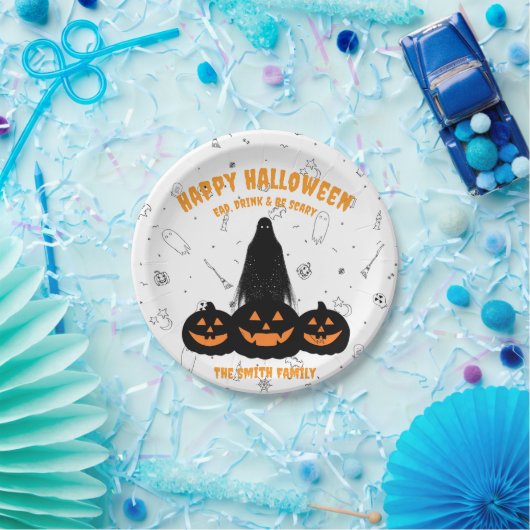 Happy Halloween "Drink, eet en wees eng" Party P Papieren Bordje (Feest)