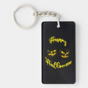 Happy Halloween eerie gele pompoenen Sleutelhanger