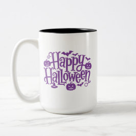 Happy Halloween elegant purple white  Tweekleurige Koffiemok