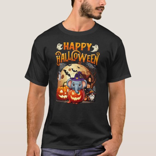 Happy Halloween Elephant Cosplay Witch In Carved P T-shirt (Voorkant)