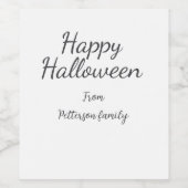 Happy Halloween en familienaam kalligrafie modern Wijn Etiket (Enkel label)