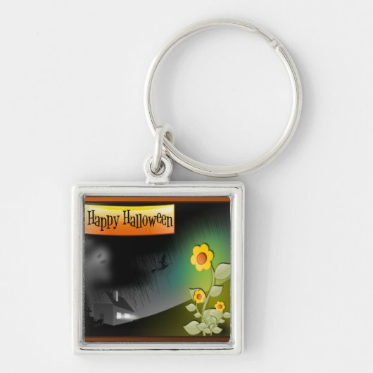 Happy Halloween en Flowers - Sleutelhanger (Voorkant)