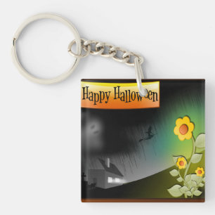 Happy Halloween en Flowers - Sleutelhanger