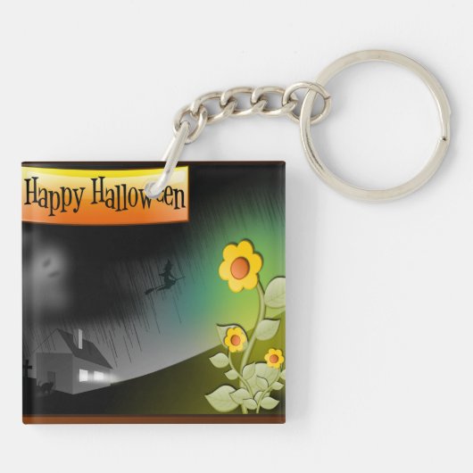 Happy Halloween en Flowers - Sleutelhanger (Achterkant)