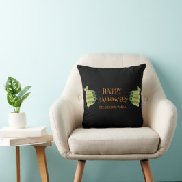 Happy Halloween | enge heks hand familienaam Kussen