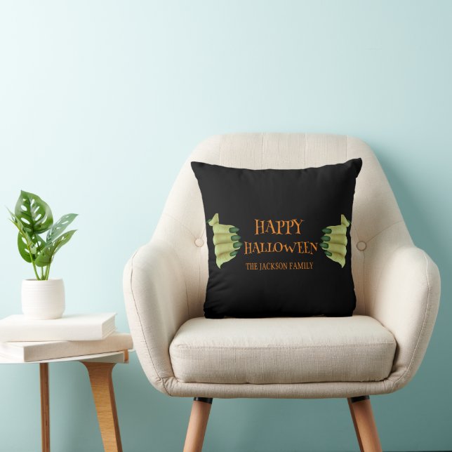 Happy Halloween | enge heks hand familienaam Kussen (Stoel)