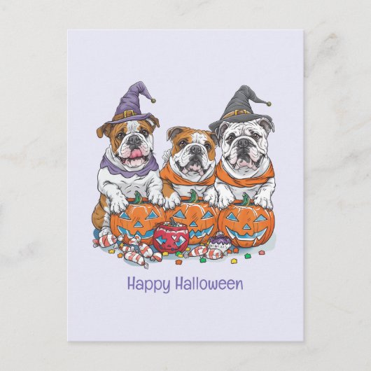 Happy Halloween Engelse Bulldogs Pumpkin Briefkaart (Voorkant)