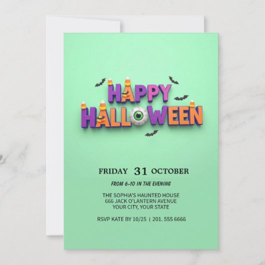 Happy Halloween Eyeball Invitation Kaart (Voorkant)