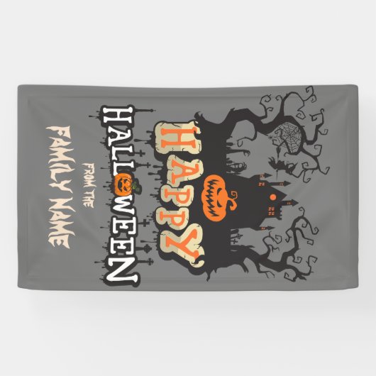 Happy Halloween  familienaam op maat Spandoek (Horizontaal)
