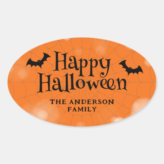 Happy Halloween familienaam vleermuizen Ovale Sticker (Voorkant)