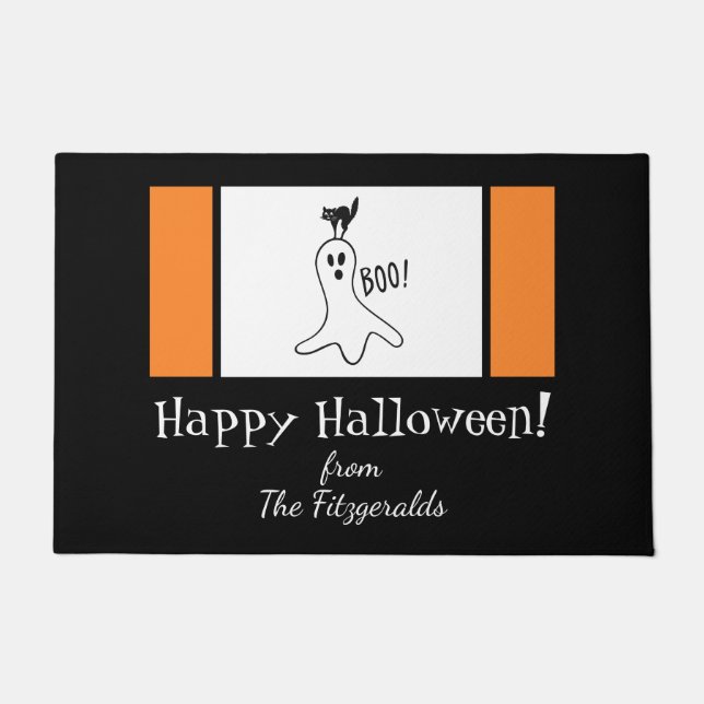 Happy Halloween Family Quote Ghost, zwarte kat Deurmat (Voorkant)