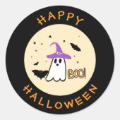 happy halloween fantasma bruxo fofo  ronde sticker (Voorkant)