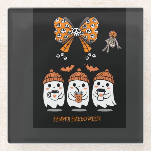 Happy Halloween – fantômes café mignons Glazen Onderzetter (Voorkant)
