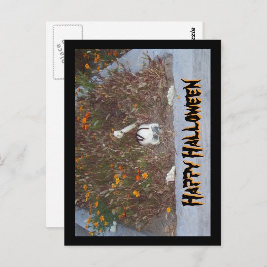 Happy Halloween Faux Skeleton in Marigold Patch Briefkaart (Voorkant / Achterkant)
