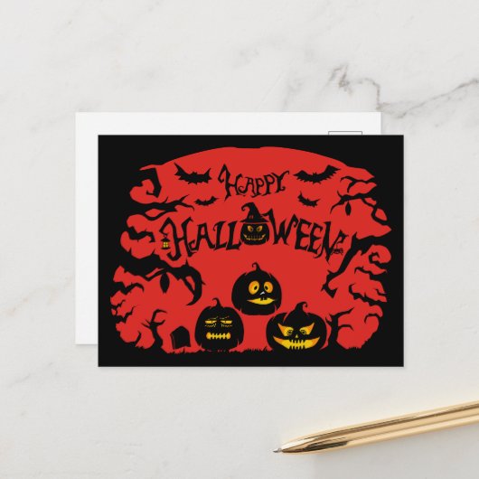 Happy Halloween Feestdagenkaart (Voorkant / Achterkant in situ)