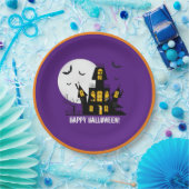Happy Halloween Flying Bats Spooky Haunted House Papieren Bordje (Feest)