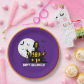 Happy Halloween Flying Bats Spooky Haunted House Papieren Bordje (Feest)