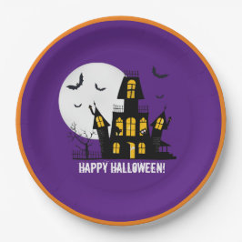 Happy Halloween Flying Bats Spooky Haunted House Papieren Bordje