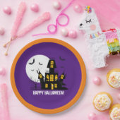 Happy Halloween Flying Bats Spooky Haunted House Papieren Bordje (Feest)