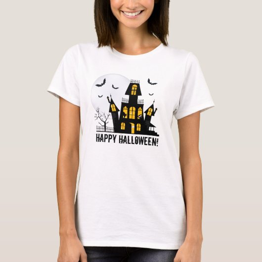 Happy Halloween Flying Bats Spooky Haunted House T-shirt (Voorkant)