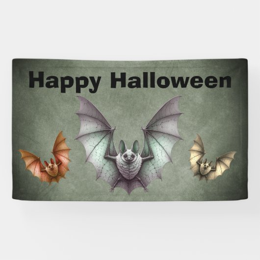 Happy Halloween Flying Creepy Bats Grunge Grey Spandoek (Horizontaal)