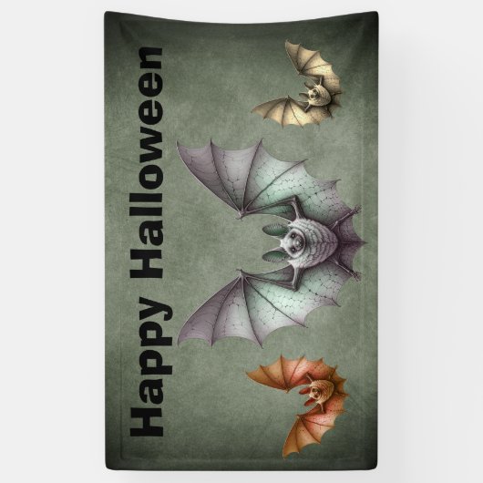 Happy Halloween Flying Creepy Bats Grunge Grey Spandoek (Verticaal)