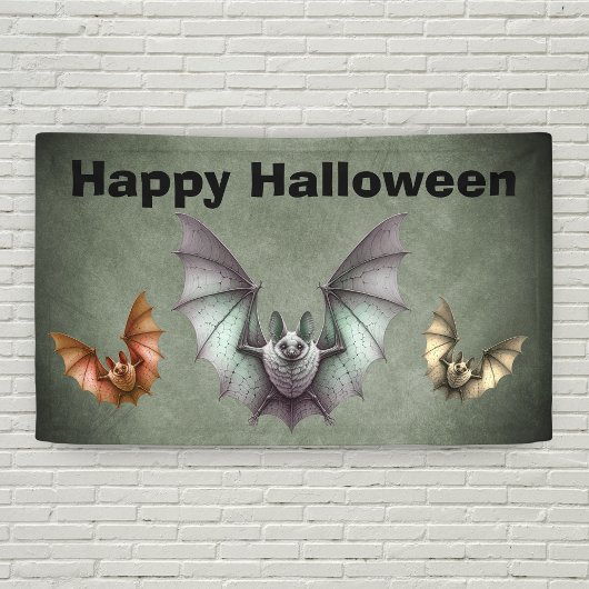 Happy Halloween Flying Creepy Bats Grunge Grey Spandoek