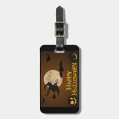 "HAPPY HALLOWEEN" FLYING WITCH BAGAGELABEL (Voorkant verticaal)