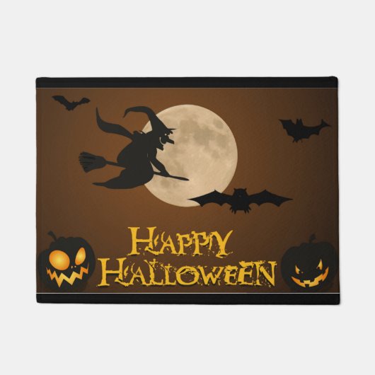 "HAPPY HALLOWEEN" FLYING WITCH DEURMAT (Voorkant)