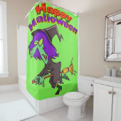 Happy Halloween Flying Witch Douchegordijn (In situ)