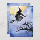 Happy Halloween Flying WItch Greeting Briefkaart (Voorkant / Achterkant)