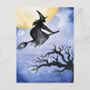 Happy Halloween Flying WItch Greeting Briefkaart