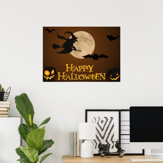"HAPPY HALLOWEEN" FLYING WITCH POSTER (Thuiskantoor)