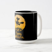 Happy Halloween Flying Witch Tweekleurige Koffiemok (Voorkant rechts)