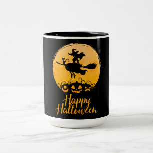 Happy Halloween Flying Witch Tweekleurige Koffiemok