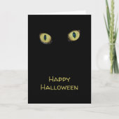 Happy Halloween Fotografisch Geel Kat Ogen Zwart Kaart (Voorkant)