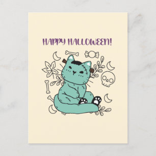 Happy Halloween Frankenstein Cat Briefkaart