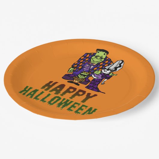 Happy Halloween Frankenstein Familie Papieren Bordje (Gekanteld)