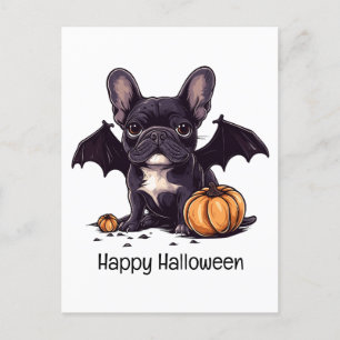 Happy Halloween Franse Bulldog Bat Wings Pumpkins Briefkaart