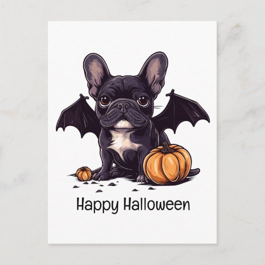 Happy Halloween Franse Bulldog Bat Wings Pumpkins Briefkaart (Voorkant)