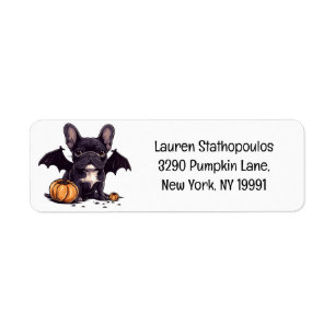 Happy Halloween Franse Bulldog Bat Wings Pumpkins Etiket