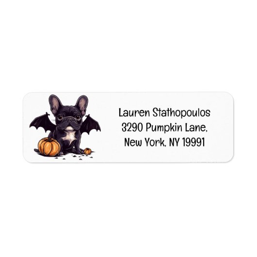 Happy Halloween Franse Bulldog Bat Wings Pumpkins Etiket (Voorkant)