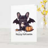 Happy Halloween Franse Bulldog Bat Wings Pumpkins Kaart (Gele Bloem)
