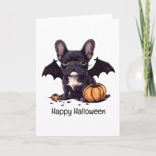 Happy Halloween Franse Bulldog Bat Wings Pumpkins Kaart