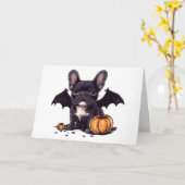 Happy Halloween Franse Bulldog Bat Wings Pumpkins Kaart (Gele Bloem)